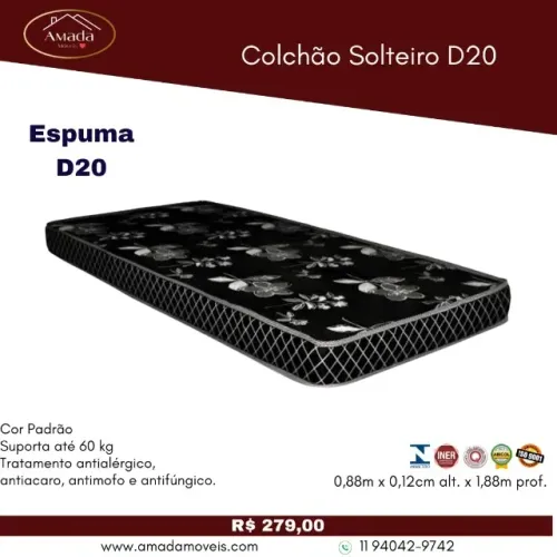 Colchão solteiro D20, a pronta entrega