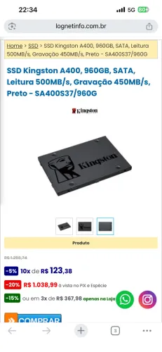 SSD kingston 1tb A400
