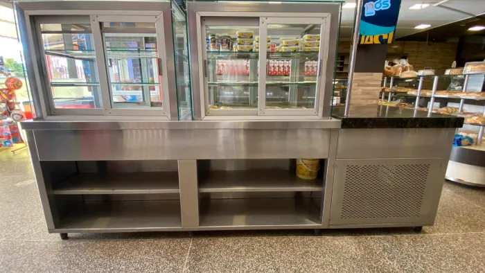Balcão Expositor Quente e Frio para Padaria Inox - Ótimo Estado