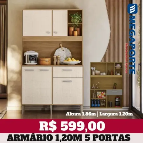 Armário de Cozinha 1,20m Kit 5 Portas (Novo) Entrega Grátis!