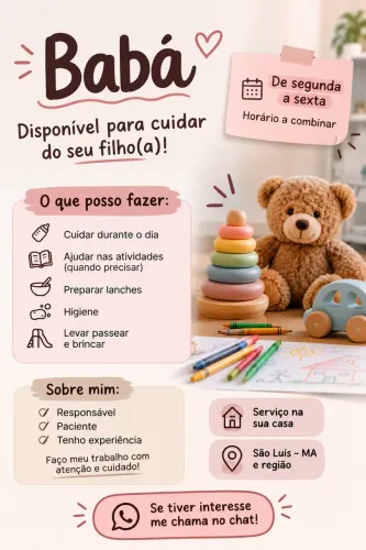 Babá disponível | Segunda a sexta | São Luís - MA