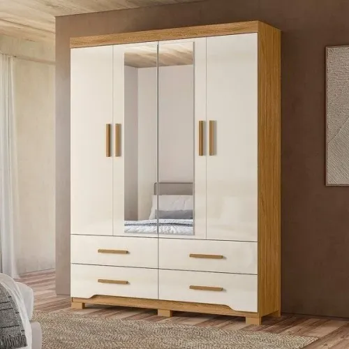 Guarda Roupa Casal 4 Portas 4 Gavetas 2 Espelhos E Pés Dividimos Em Até 10x Sem Juros