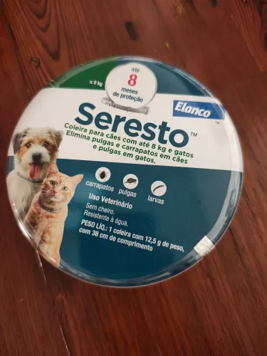 Coleira para pet Seresto até 8kg nova, lacrada na latinha.