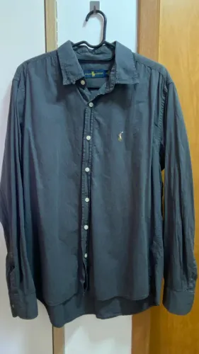 Camisa Ralph Lauren Masculina Azul-Marinho Manga Longa