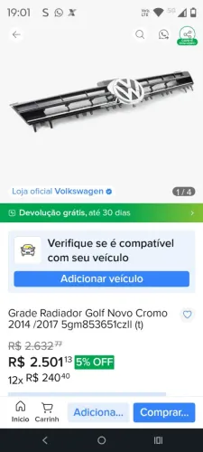 Carenagem radiador golf 14/17 original
