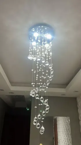 Lustre Espiral de Cristal K9 Legitimo para Sala de Jantar - Base 30cm Inox