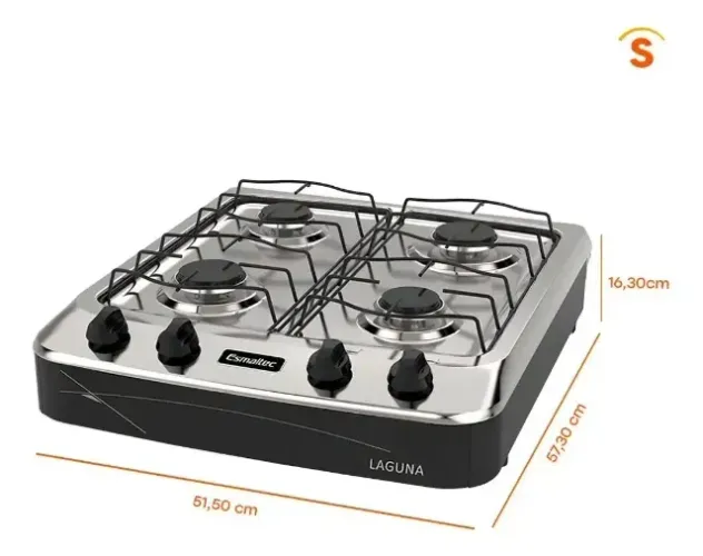 Fogão de Mesa Esmaltec Laguna 4 Bocas Preto - Perfeito p/ Airbnb e Pousadas!