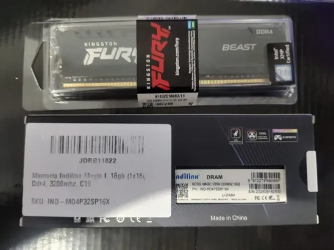 Memória DDR4 Pc 32gb Kingston Fury Beast e Indilinx (16gb x2), 3200 Mhz, NOVAS - Só VENDA!