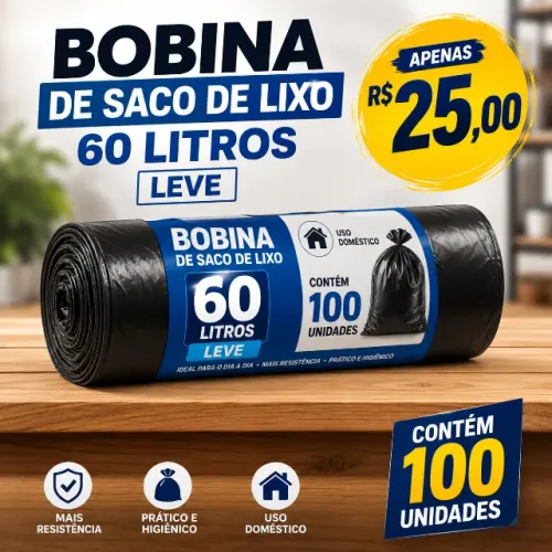 Sacos de lixo 60 litros uso doméstico