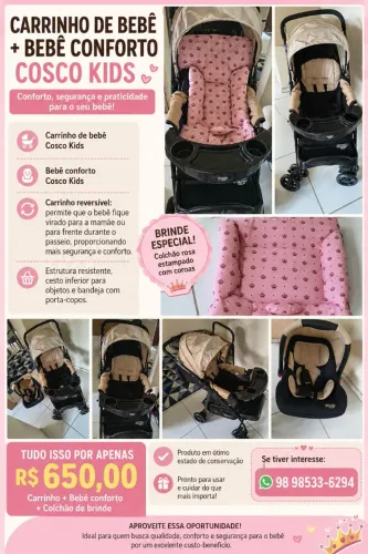 Carrinho de bebê reversível + bebê conforto - R$650,00