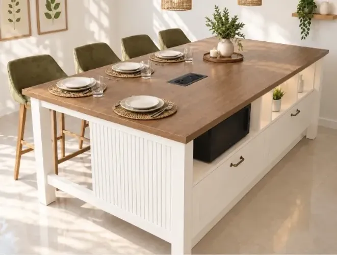 Ilha Deluxe Walnut Wood. L240CM X P90cm x A90CM. 2 Gavetas. Com Tomada. Via WhatsApp