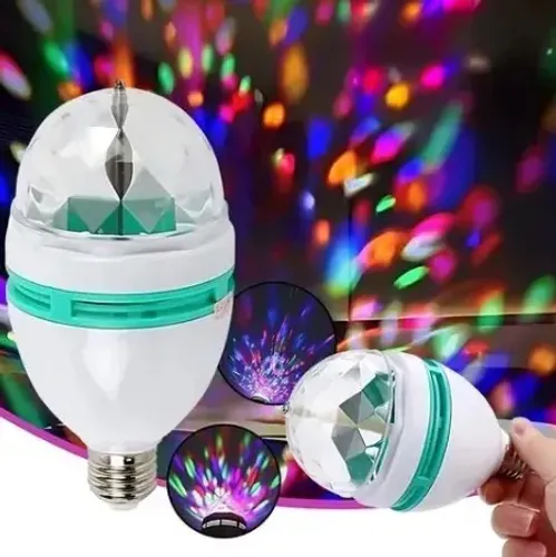 Lâmpada Giratória Rgb Adaptador E27 Bivolt Festa Dj