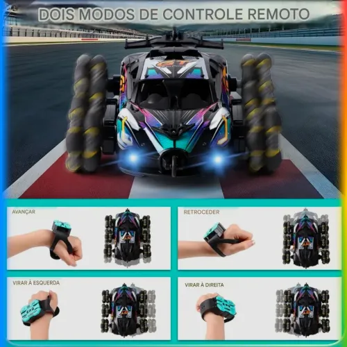 Carrinho Controle Remoto 6 rodas luzes bateria 
