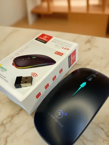 MOUSE LUMINOSO SEM FIO DE 2,4GHZ KAPBOM PRETO KA-618 an7