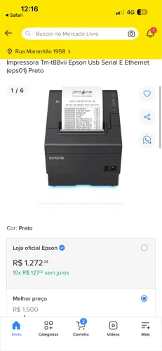 Impressora Tm-t88vii Epson Usb Serial E Ethernet (eps01) Preto