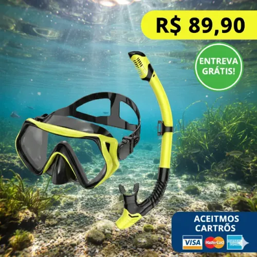 Máscara de Mergulho Panorâmica + Snorkel Dry com Válvula - Kit Profissional Anti-Embaçante