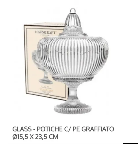 Potiche de vidro linha decor graffiato 23.5cm bombonier bala doces presente de casamento