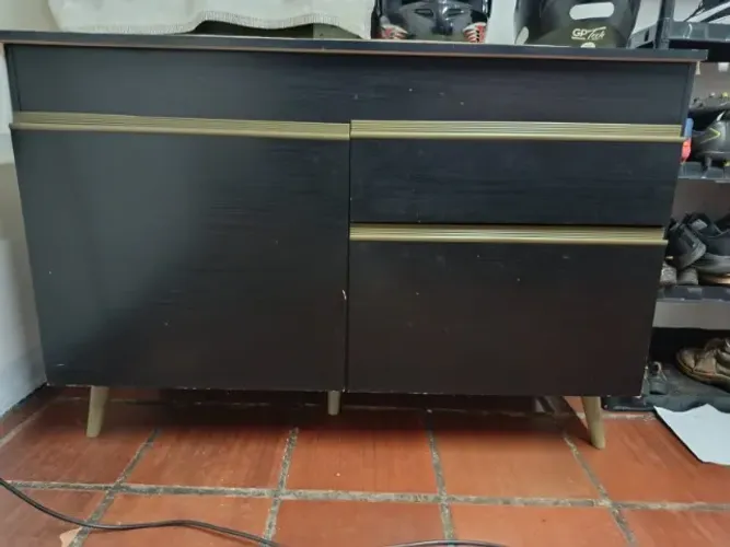 Cômoda/Balcão Multiuso Preto com Gavetas e Portas