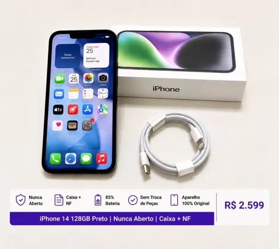 iPhone 14 128GB midnight (preto)| Caixa + NF | Nunca Aberto