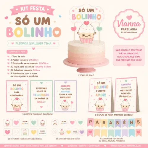 KIT FESTA NA MESA - SÓ UM BOLINHO - MESVERSÁRIO - ANIVERSÁRIO - VARIOS TEMAS