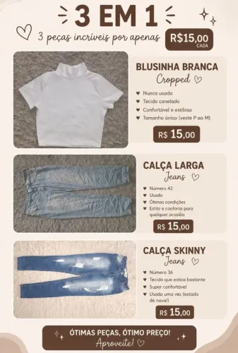 3 peças 15 reais cada