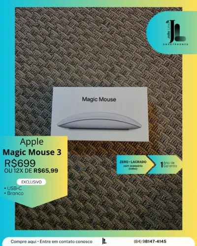 APPLE MAGIC MOUSE 3, USBC-C, BRANCO, LACRADO, EXCLUSIVO!
