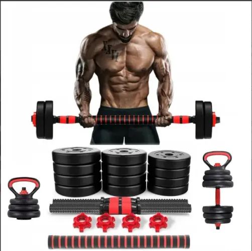 Kit Halteres Barra Anilhas Musculação Kettlebell 15kg