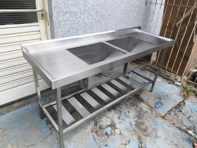Pia industrial de inox duas cubas 1,80x60