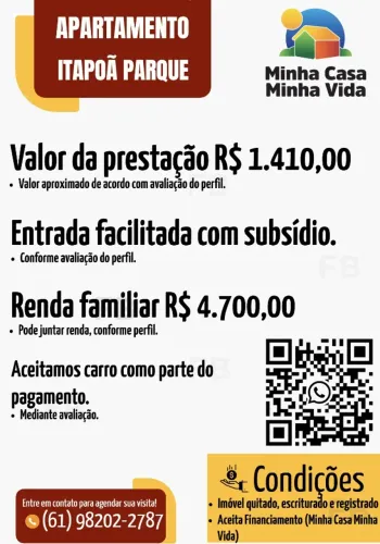 Vendo Itapoã Parque I Apartamento Térreo 2 Quartos. Aceita carro como parte do pagamento.