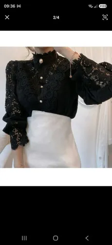 Camisa de renda preta elegante.