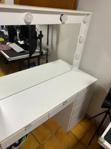Penteadeira Camarim com Espelho 7 Gavetas Diamante Espresso Móveis Branco