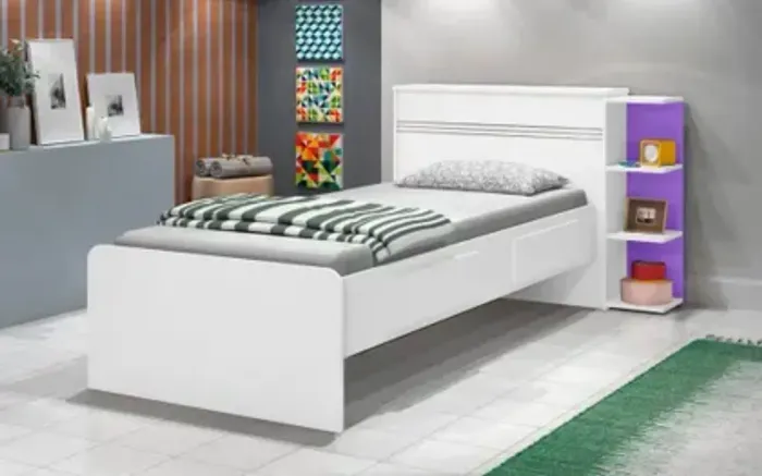 Cama Solteiro Com Baú 2 Gavetas Infantil Branco/Lilás
