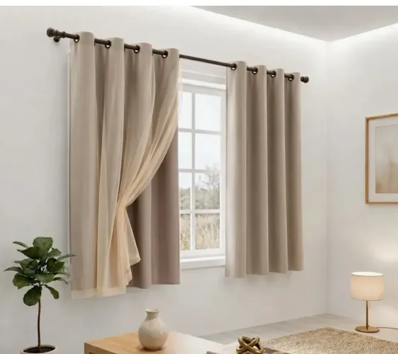 Cortina Blackout Pratika Bella Janela 2,40m x 1,60m (Cor Areia) + Varão e Suportes
