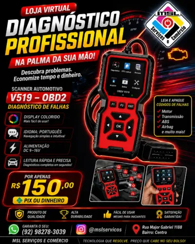 Scanner Automotivo V519 OBD2 - Diagnóstico de Falhas Profissional