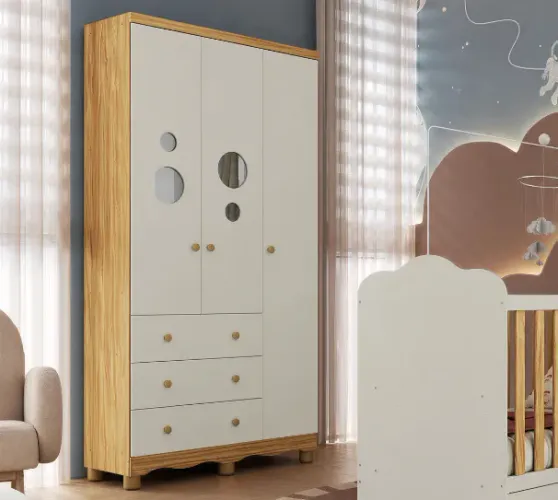 Guarda Roupa Infantil 3 Portas Bolinha em MDF (Novo)