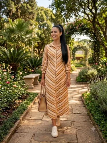 Vestido marfinno longo listrado