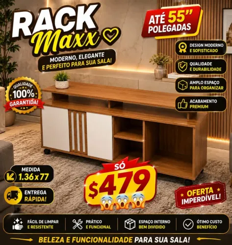 Rack Maxx suporta até 55 polegadas