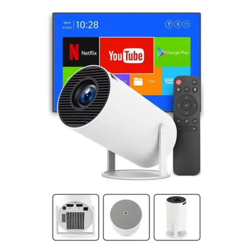 Mini Projetor HY300, Android, 4K, Portátil, Wi-fi, Bluetooth, HDMI USB - Full HD
