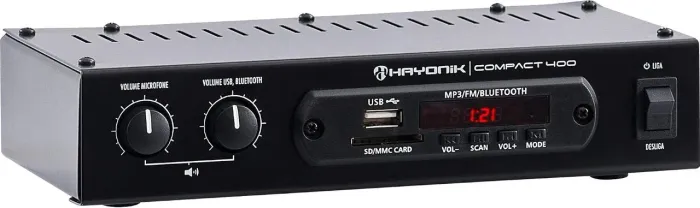 HAYONIK, Amplificador 4 canais, 40W RMS, Bluetooth, USB, Rádio FM - Compact 400