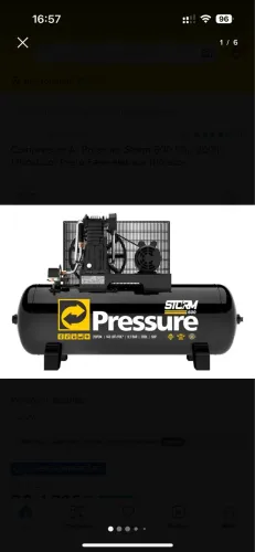 Compressor Ar Pressure Storm 600 5hp 200lt 175psi Cor Preto Fase elétrica Trifásica