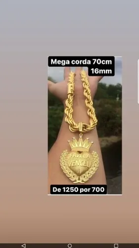 Cordão corda baiano pingente cravejado banhados a ouro 18k