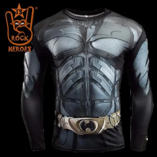 Camisa de Compressão Batman Cavaleiro das Trevas Manga Longa Rashguard Elastano