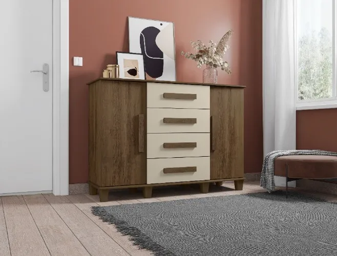Cômoda Arce Modelo Retrô 2 Portas e 4 Gavetas ! Frete + Montagem Grátis.