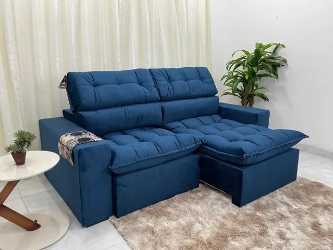 Sofá Retrátil Reclinável Colorado 2.30m Azul Até 12x - Frete Grátis 