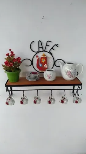 Prateleira porta xícaras bule Ferro 60cm 
