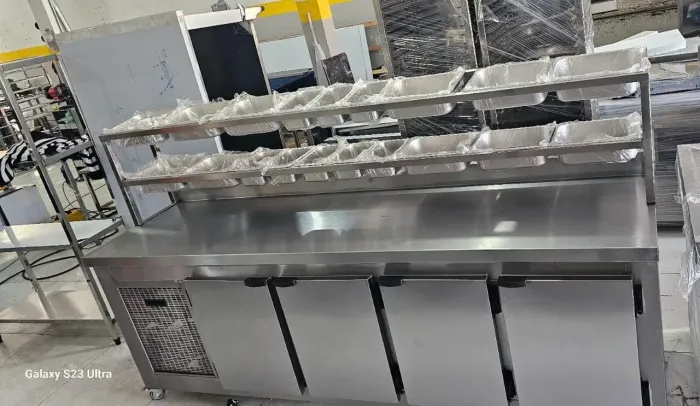 Balcão refrigerado inox com condimentador-para pizzaria, lanchonete, hamburgueria 