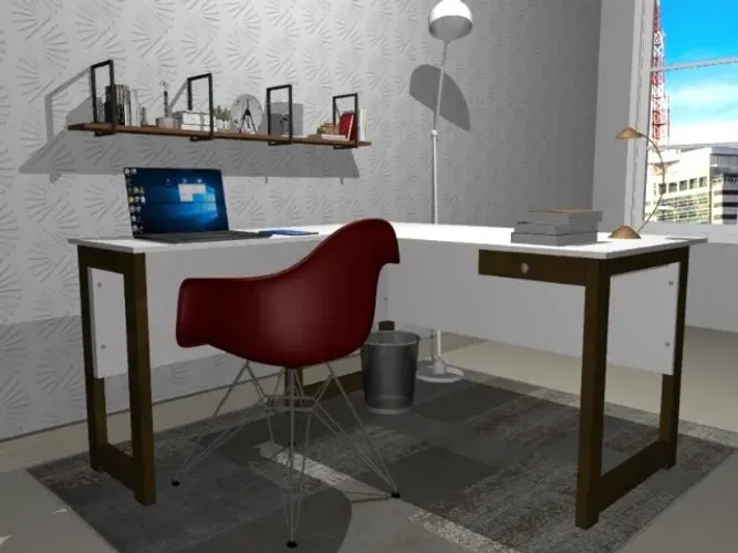 Mesa de Escritório Delluxe. Em Madeira Maciça: L140cm x P120cm x A74cm