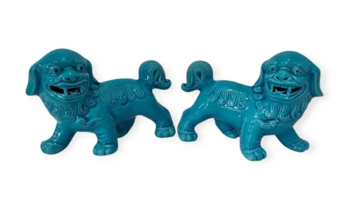 Antigo Par Cão De Fó Porcelana Chinesa 13 Cm - Lindo !!