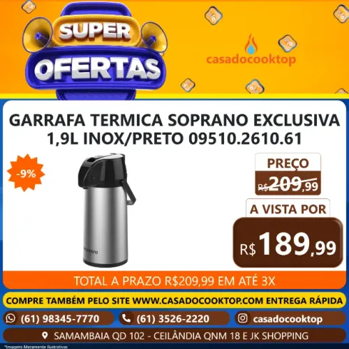 GARRAFA TERMICA SOPRANO EXCLUSIVA 1,9L INOX/PRETO 09510.2610.61