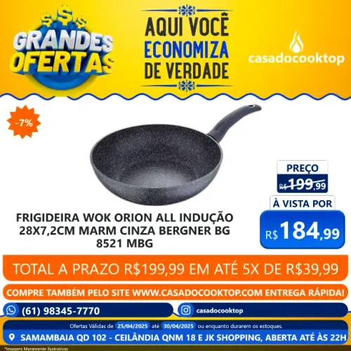 FRIGIDEIRA WOK ORION ALL INDUÇÃO 28X7,2CM MARM CINZA BERGNER BG-8521-MBG